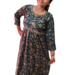 Green muslin silk printed straight kurti
