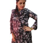 Women's & Girls Floral Printed full Sleeves close Neck Western A-Line Dress