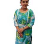 Women's Cotton mixed green and blue printed straight cut Kurti