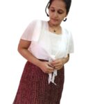 Women's White and Maroon Georgette Printed Flared Western Dress - M size
