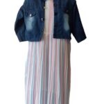 Women's White stripes kurti with Denim coat - XL size