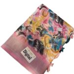 Designs Linen Cotton Digital Print Saree - Pink