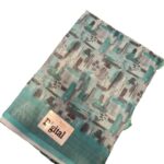 Designs Linen Cotton Digital Print Saree - Green