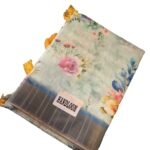 Handloom Cotton saree wtih Digital Print - Blue