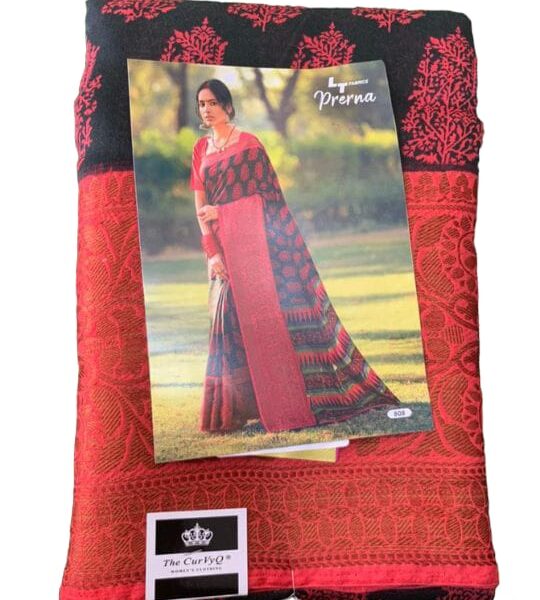 Cotton Brasso saree with big zari border - Design 5