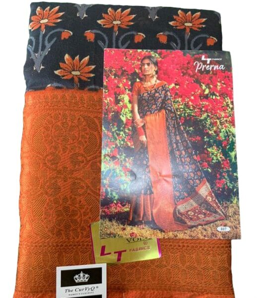 Cotton Brasso saree with big zari border - Design 3