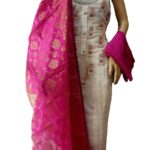 Unstitched Chanderi silk dress material with Banarasi dupatta