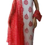 Unstitched Cotton dress material with bhandhini prints