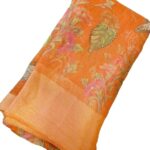 Chiffon brasso saree with Flower prints -  Orange