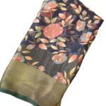 Chiffon brasso saree with Flower prints - Black