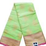 Chanderi silk saree with double side border - Olive green