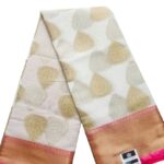 Chanderi silk saree with double side border - White