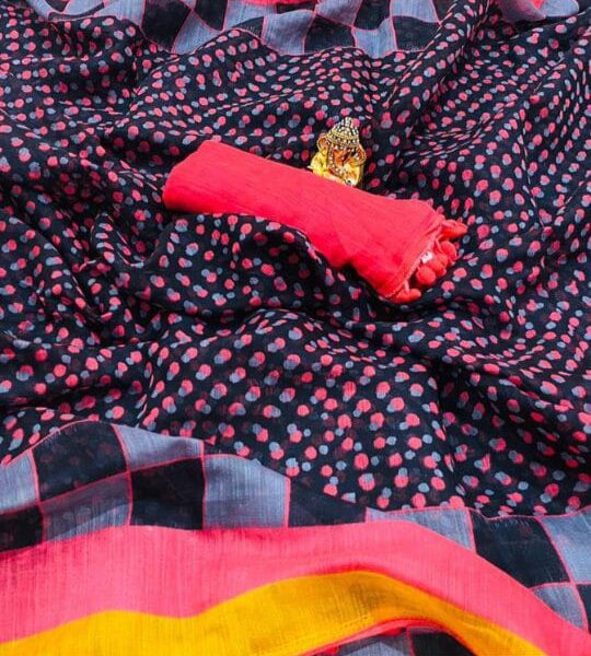 Aurika - Soft cotton saree with pom pom border