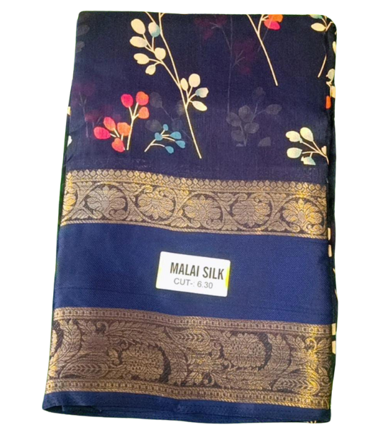 Women's Printed Malai Silk Saree With Unstiched Blouse