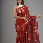 A1- Women's Hand Block Print Jaipuri Cotton Mulmul Saree with Blouse Piece