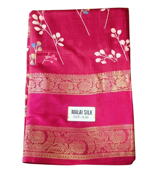 Women's Printed Malai Silk Saree With Unstiched Blouse