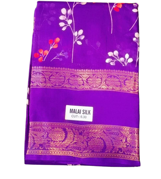 Women's Printed Malai Silk Saree With Unstiched Blouse