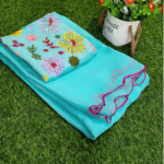 Plain Saree With Embroidery Work Blouse