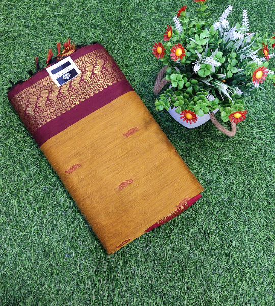 Kalyani Cotton Saree With Double Side Border (Mango)