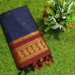 Kalyani Cotton Saree With Double Side Border (Navy)