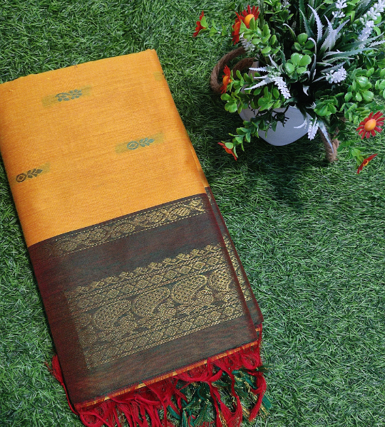 Kalyani Cotton Saree With Double Side Border (Gold)