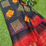 Black Georgette Printed Zari Stripes Saree With Unstitched Blouse