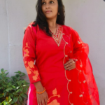 Full Red Kurti With Pant And Shawl