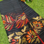 Black Georgette Printed Zari Stripes Saree With Unstitched Blouse