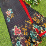 Black Georgette Printed Zari Stripes Saree With Unstitched Blouse