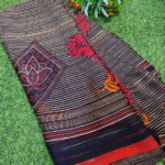 Black Georgette Printed Zari Stripes Saree With Unstitched Blouse