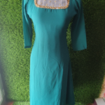 A line Kurti with Jewel Neck - Peacock Green