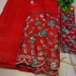 Plain Saree With Embroidery Blouse And Hip Belt