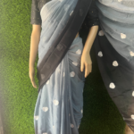 Dual Shade Heartin Embroidery Work Saree With Blouse - Gray